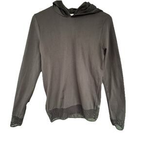 Fabletics Black Megan Seamless Pullover Hooded Activewear Mesh‎ Trim Top Medium
